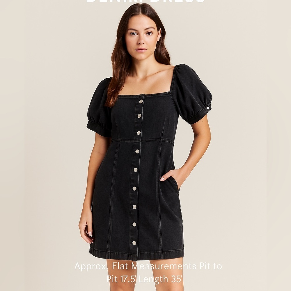 Levi’s Black Denim Puff Sleeve Button-Front Dress (Size M) NEW WITH TAGS